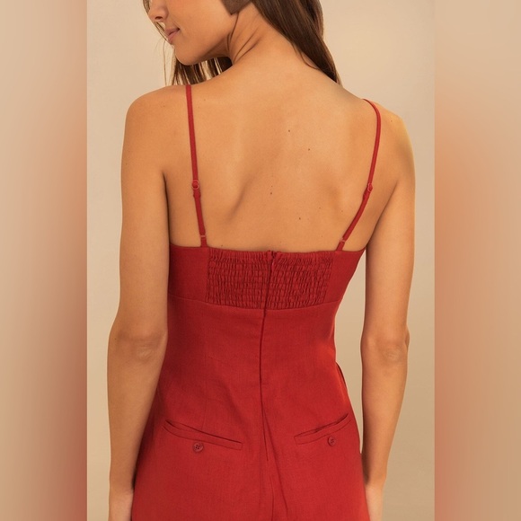 Farm Rio: Red Petals Bodice Euroflax™ Premium Linen Jumpsuit - Picture 2 of 13